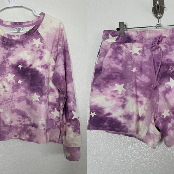 Wildfox Purple Star Tiedye Lounge Short Set Medium - Picture 1 of 8